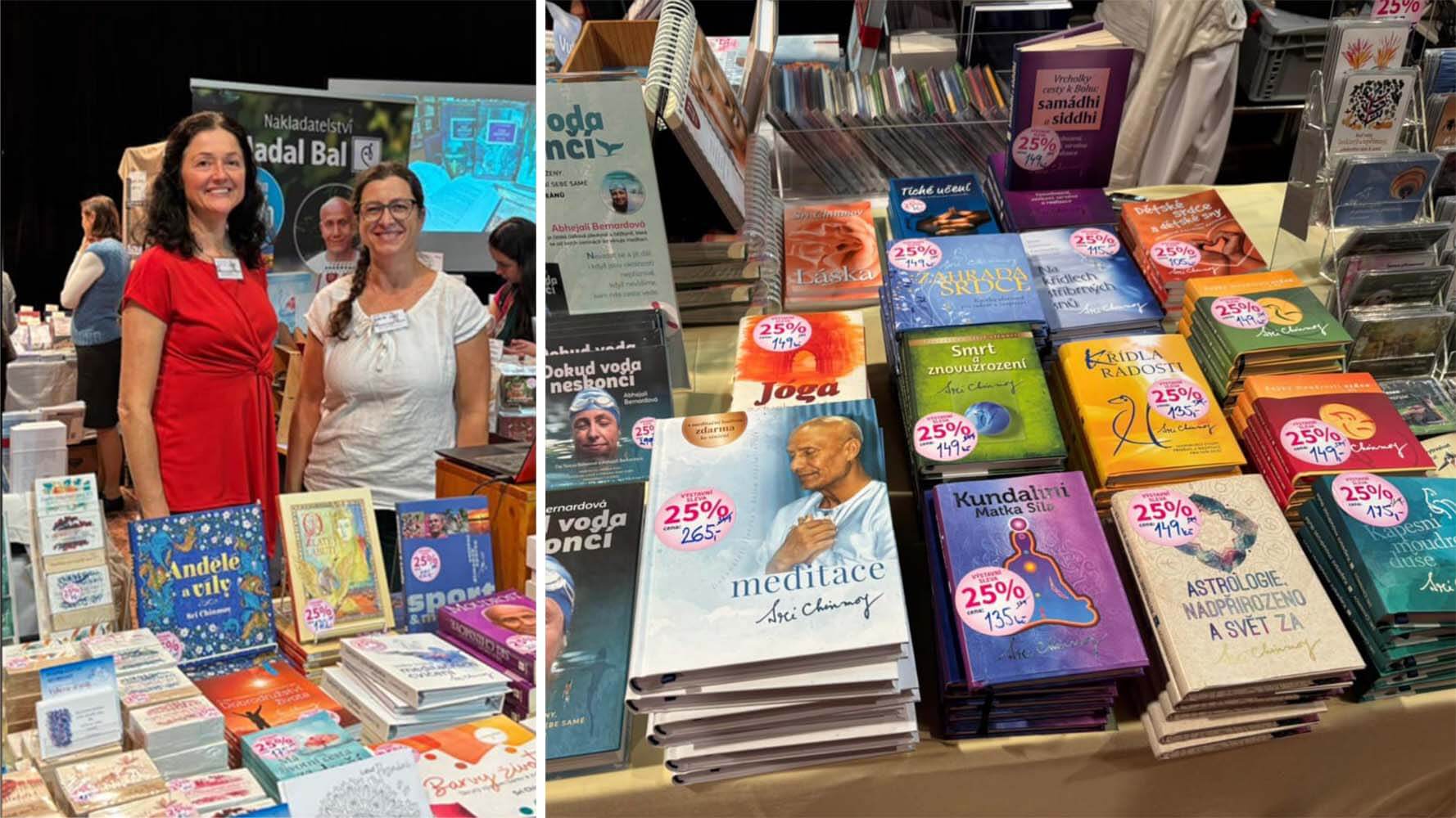 Abhejali and Jana at Havlíčkův Brod Book Fair with Sri Chinmoy books, sharing his philosophy
