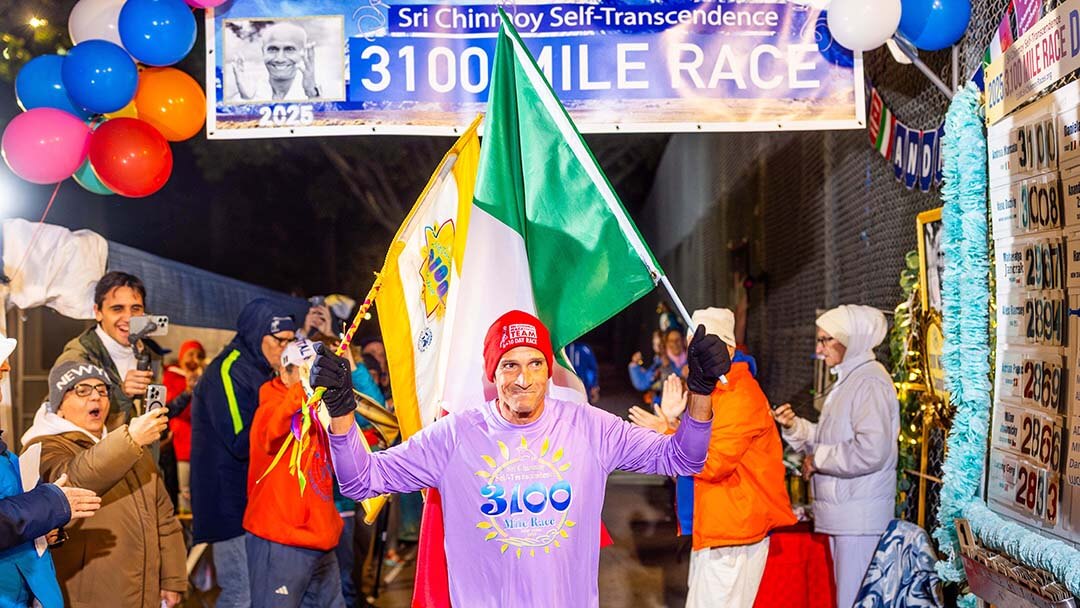 Andrea Marcato finishing the Sri Chinmoy 3100 Mile Race in Queens, New York