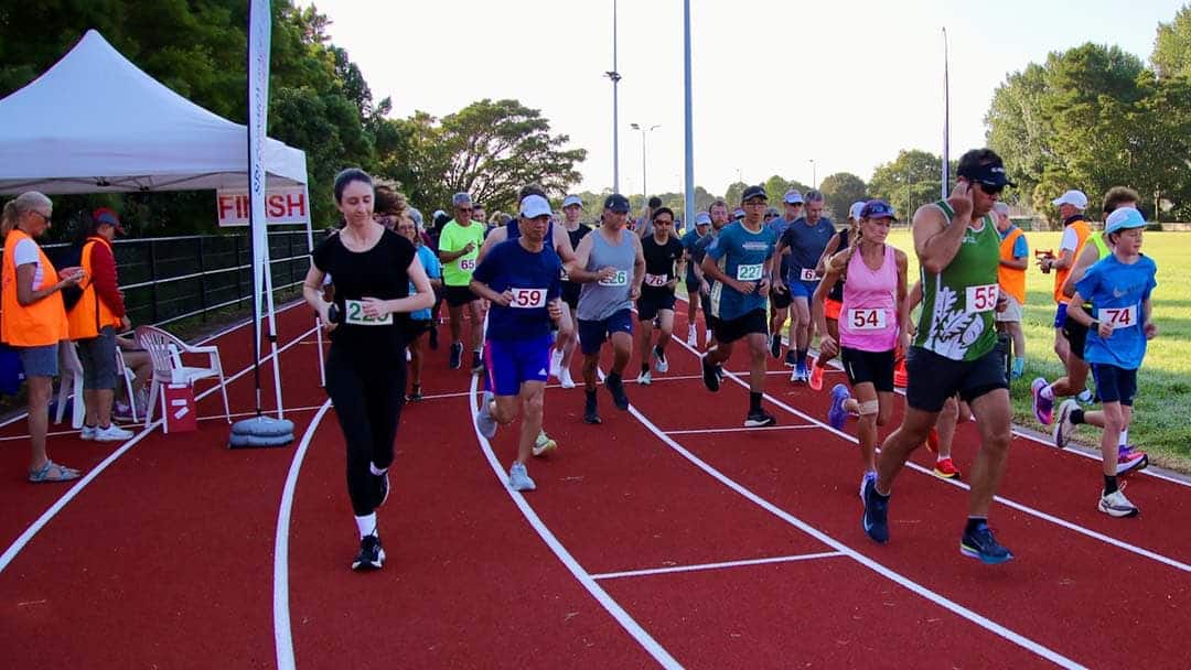 Runners on the Lovelock Track during Sri Chinmoy Auckland Series Race 1 at War Memorial Park